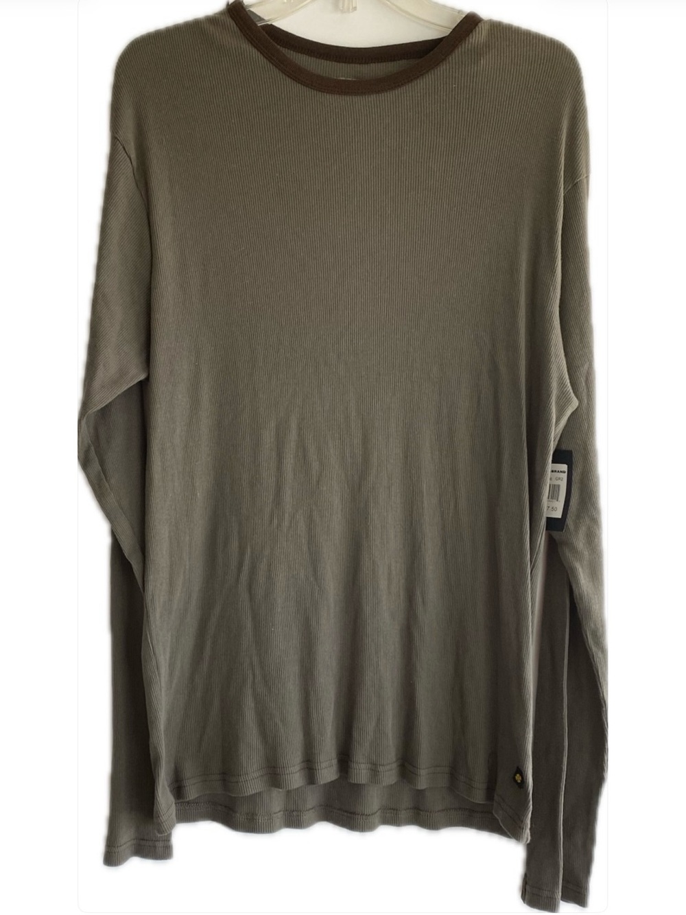 Lucky Brand 100% Cotton Ribbed Long Sleeve Tee M Olive Green Minimalist NWT